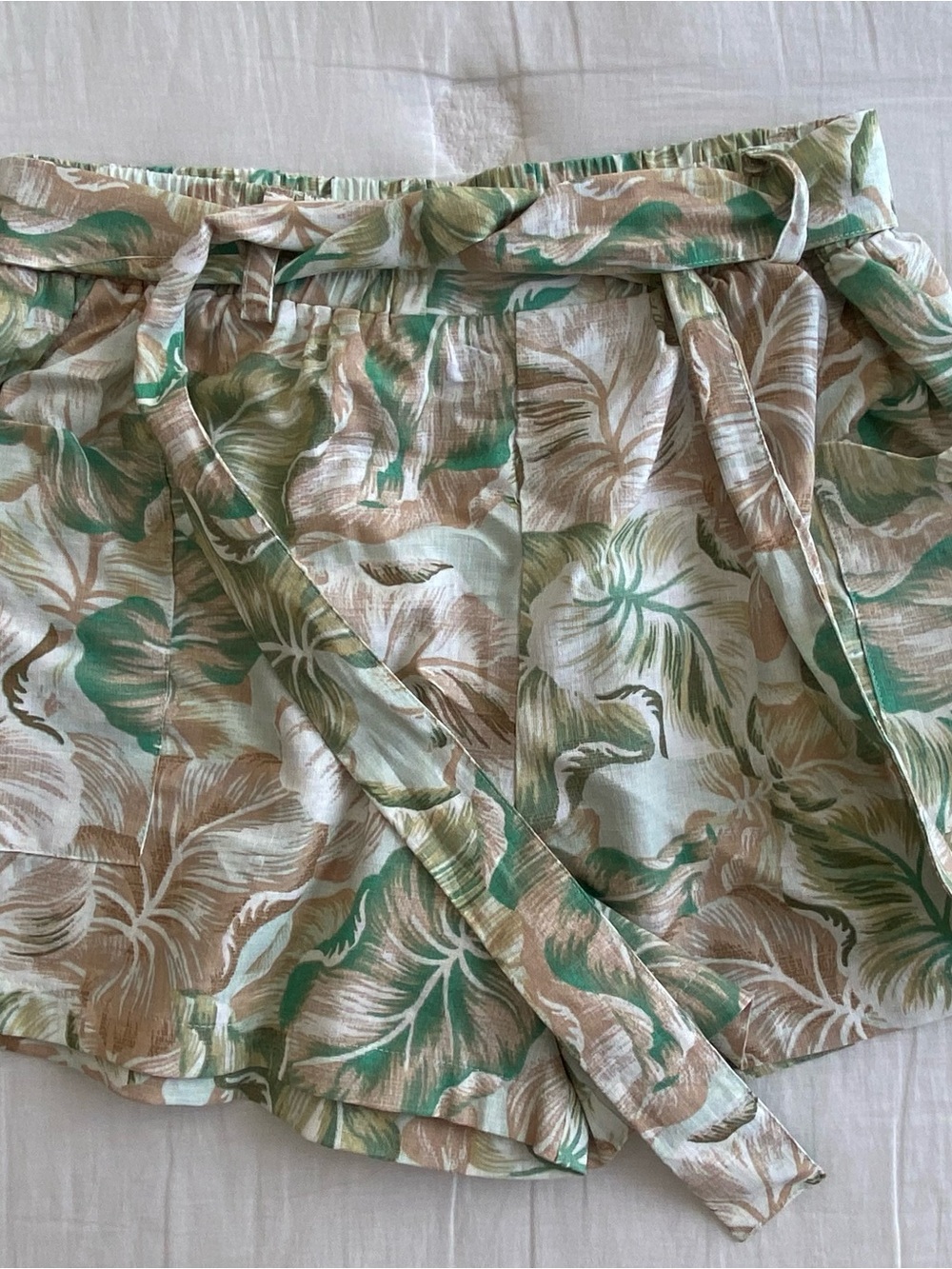 Forever 21 Tropical Tie-Waist Shorts - Green & Tan